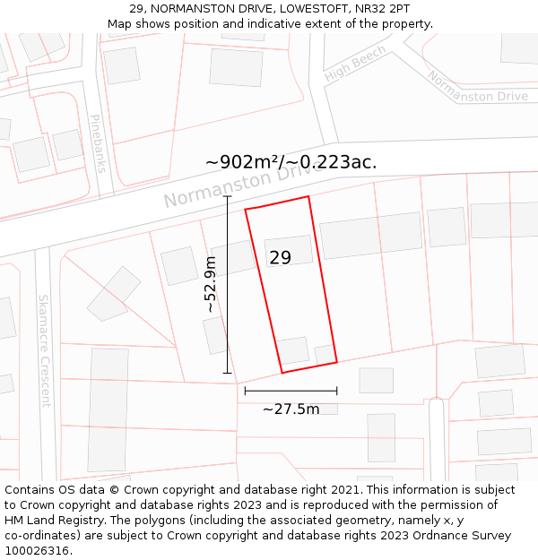 29, NORMANSTON DRIVE, LOWESTOFT, NR32 2PT: Plot and title map