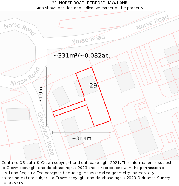 29, NORSE ROAD, BEDFORD, MK41 0NR: Plot and title map