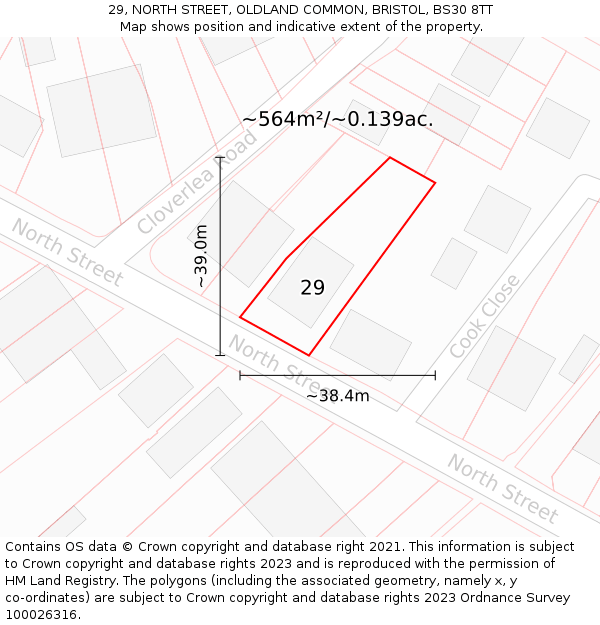 29, NORTH STREET, OLDLAND COMMON, BRISTOL, BS30 8TT: Plot and title map