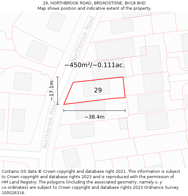 29, NORTHBROOK ROAD, BROADSTONE, BH18 8HD: Plot and title map