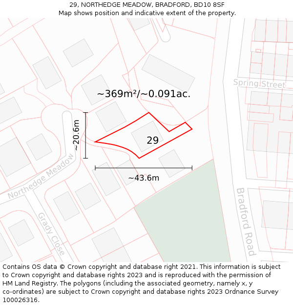 29, NORTHEDGE MEADOW, BRADFORD, BD10 8SF: Plot and title map