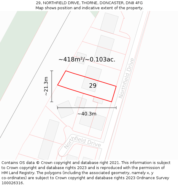 29, NORTHFIELD DRIVE, THORNE, DONCASTER, DN8 4FG: Plot and title map