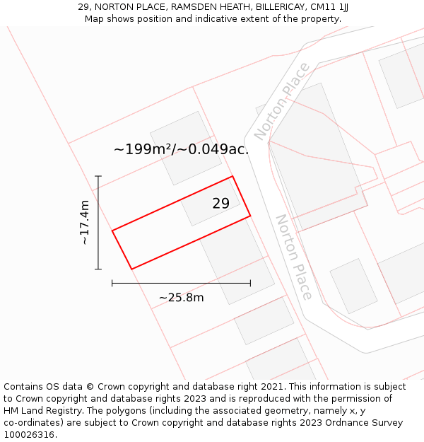 29, NORTON PLACE, RAMSDEN HEATH, BILLERICAY, CM11 1JJ: Plot and title map