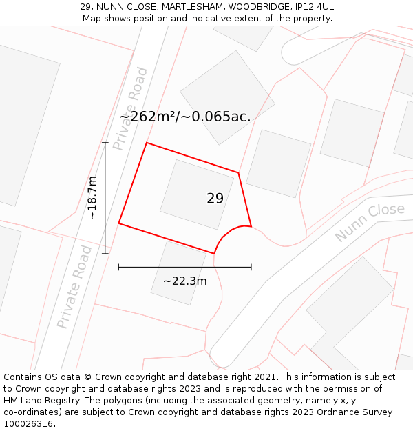 29, NUNN CLOSE, MARTLESHAM, WOODBRIDGE, IP12 4UL: Plot and title map