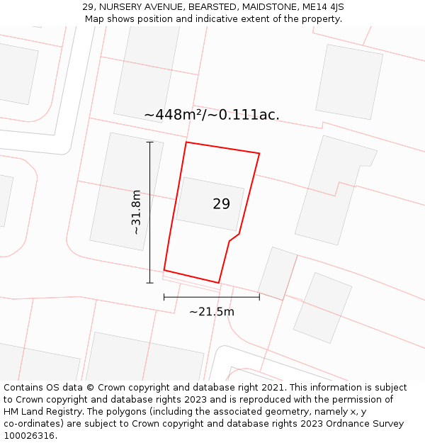29, NURSERY AVENUE, BEARSTED, MAIDSTONE, ME14 4JS: Plot and title map