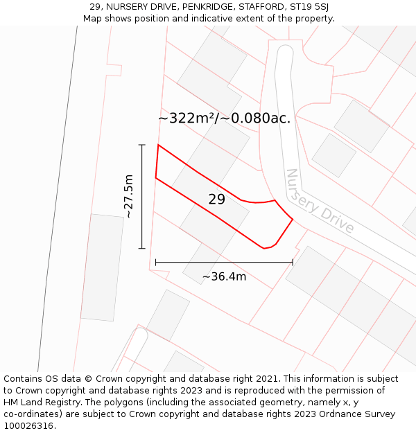 29, NURSERY DRIVE, PENKRIDGE, STAFFORD, ST19 5SJ: Plot and title map