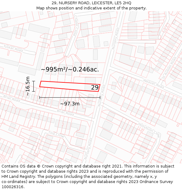 29, NURSERY ROAD, LEICESTER, LE5 2HQ: Plot and title map