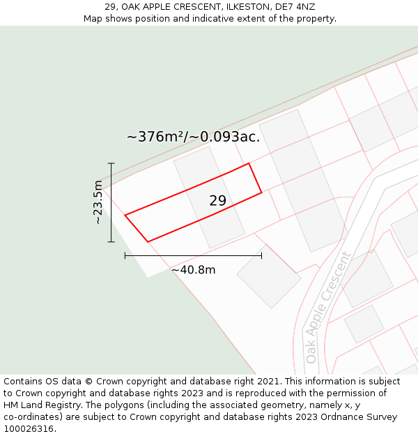 29, OAK APPLE CRESCENT, ILKESTON, DE7 4NZ: Plot and title map