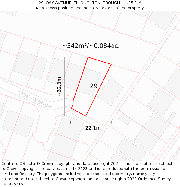 29, OAK AVENUE, ELLOUGHTON, BROUGH, HU15 1LA: Plot and title map