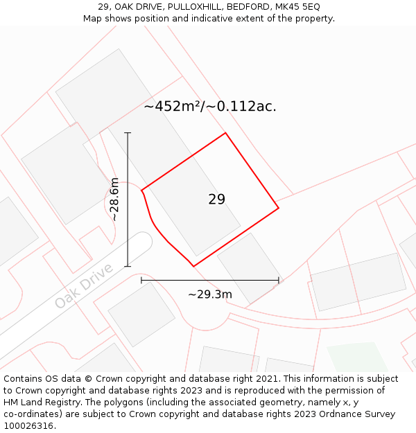 29, OAK DRIVE, PULLOXHILL, BEDFORD, MK45 5EQ: Plot and title map