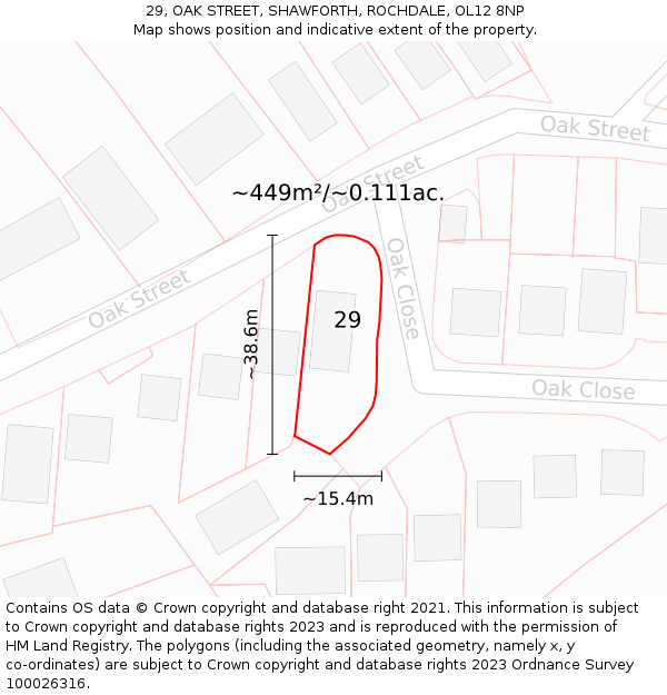 29, OAK STREET, SHAWFORTH, ROCHDALE, OL12 8NP: Plot and title map