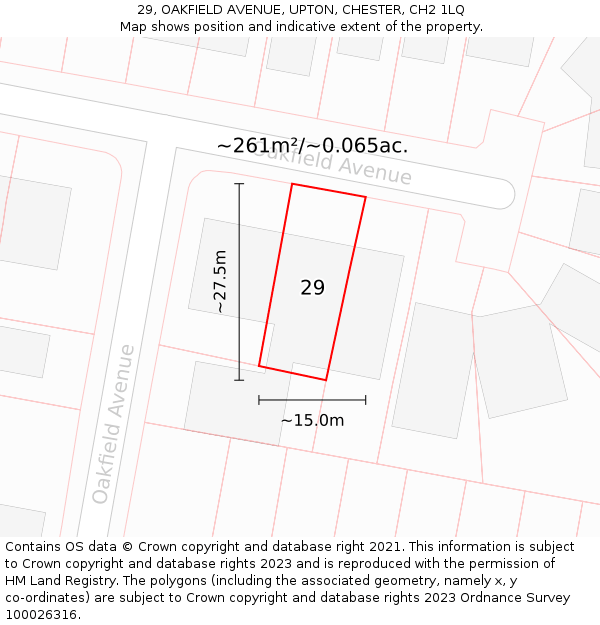 29, OAKFIELD AVENUE, UPTON, CHESTER, CH2 1LQ: Plot and title map