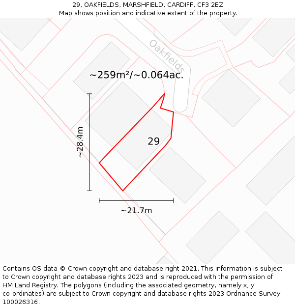 29, OAKFIELDS, MARSHFIELD, CARDIFF, CF3 2EZ: Plot and title map