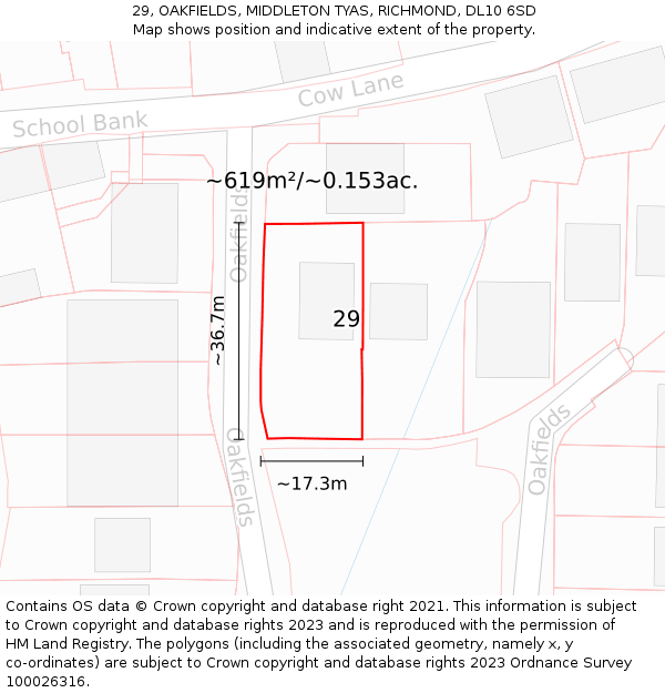 29, OAKFIELDS, MIDDLETON TYAS, RICHMOND, DL10 6SD: Plot and title map
