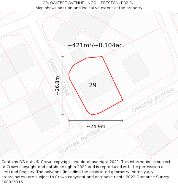 29, OAKTREE AVENUE, INGOL, PRESTON, PR2 3UJ: Plot and title map
