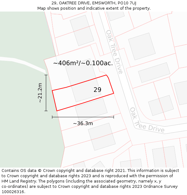 29, OAKTREE DRIVE, EMSWORTH, PO10 7UJ: Plot and title map