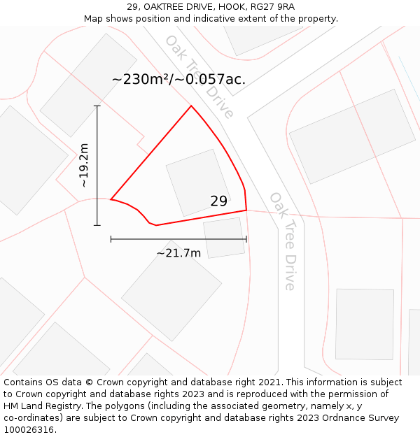 29, OAKTREE DRIVE, HOOK, RG27 9RA: Plot and title map