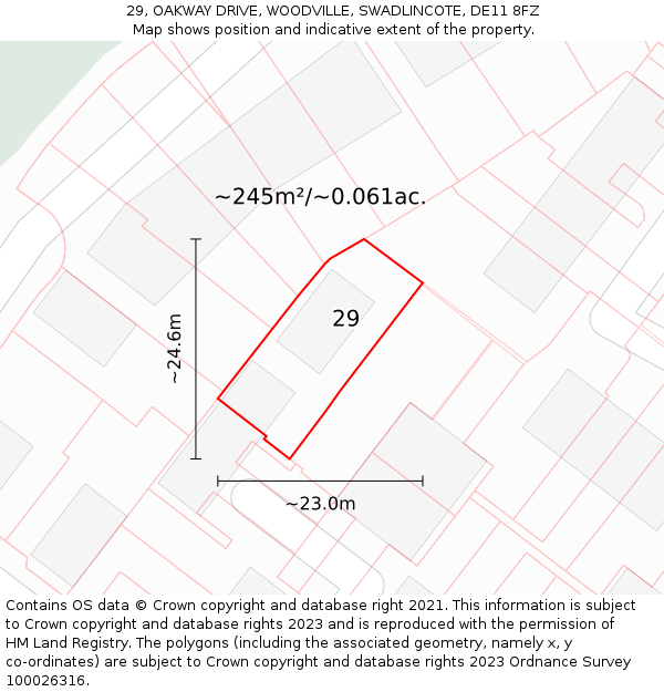 29, OAKWAY DRIVE, WOODVILLE, SWADLINCOTE, DE11 8FZ: Plot and title map