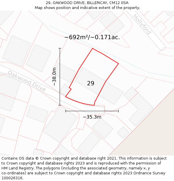 29, OAKWOOD DRIVE, BILLERICAY, CM12 0SA: Plot and title map