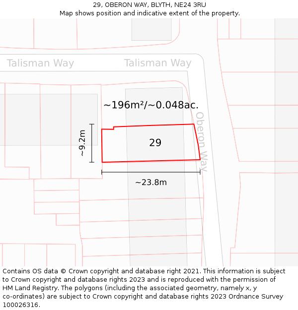 29, OBERON WAY, BLYTH, NE24 3RU: Plot and title map
