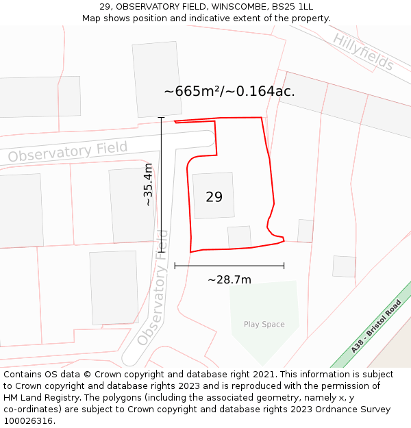 29, OBSERVATORY FIELD, WINSCOMBE, BS25 1LL: Plot and title map