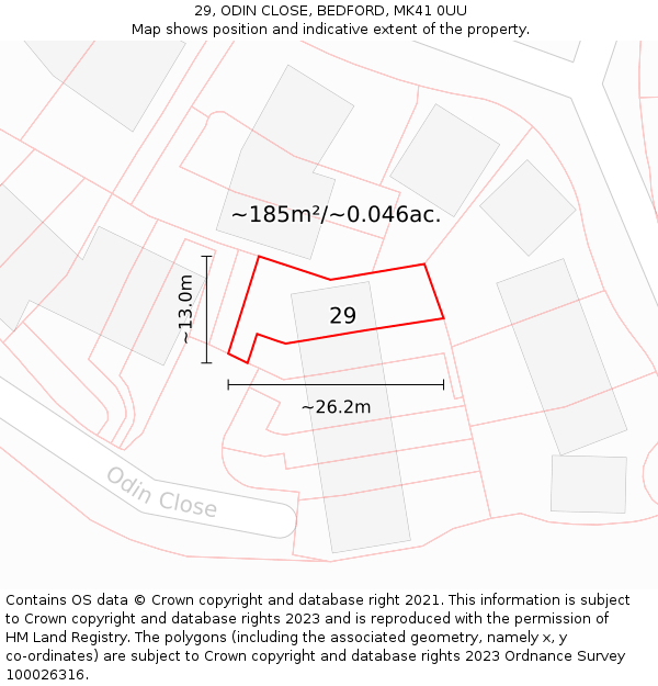 29, ODIN CLOSE, BEDFORD, MK41 0UU: Plot and title map