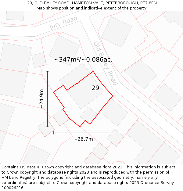 29, OLD BAILEY ROAD, HAMPTON VALE, PETERBOROUGH, PE7 8EN: Plot and title map