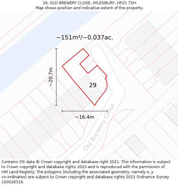 29, OLD BREWERY CLOSE, AYLESBURY, HP21 7SH: Plot and title map