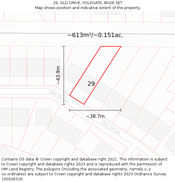 29, OLD DRIVE, POLEGATE, BN26 5ET: Plot and title map