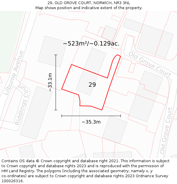 29, OLD GROVE COURT, NORWICH, NR3 3NL: Plot and title map