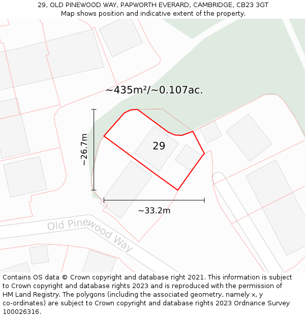 29, OLD PINEWOOD WAY, PAPWORTH EVERARD, CAMBRIDGE, CB23 3GT: Plot and title map