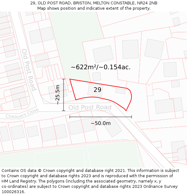 29, OLD POST ROAD, BRISTON, MELTON CONSTABLE, NR24 2NB: Plot and title map