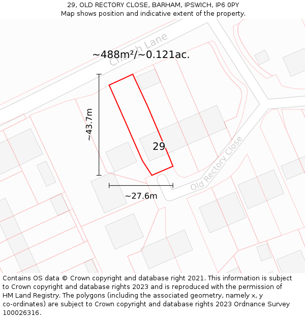 29, OLD RECTORY CLOSE, BARHAM, IPSWICH, IP6 0PY: Plot and title map