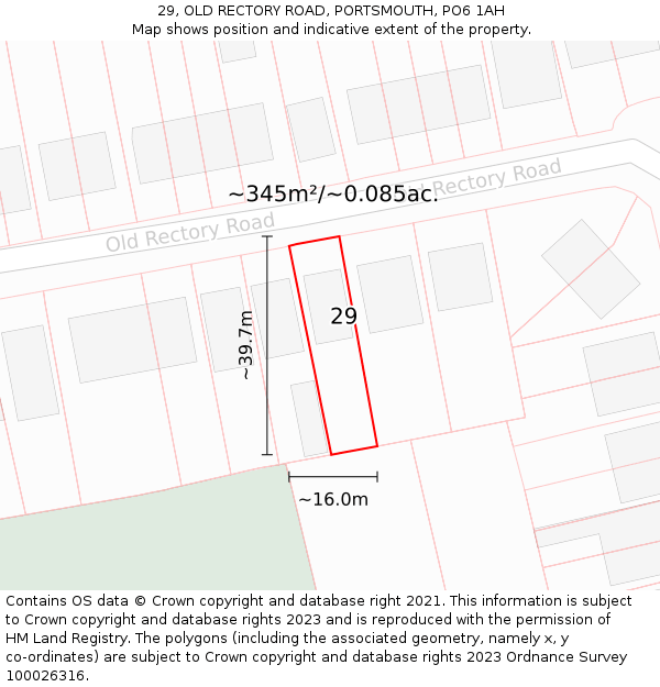 29, OLD RECTORY ROAD, PORTSMOUTH, PO6 1AH: Plot and title map