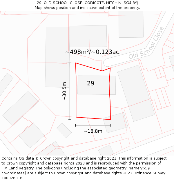 29, OLD SCHOOL CLOSE, CODICOTE, HITCHIN, SG4 8YJ: Plot and title map