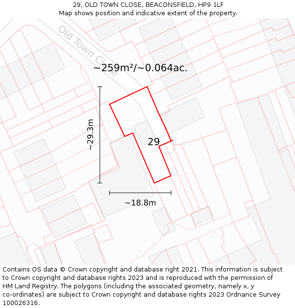 29, OLD TOWN CLOSE, BEACONSFIELD, HP9 1LF: Plot and title map