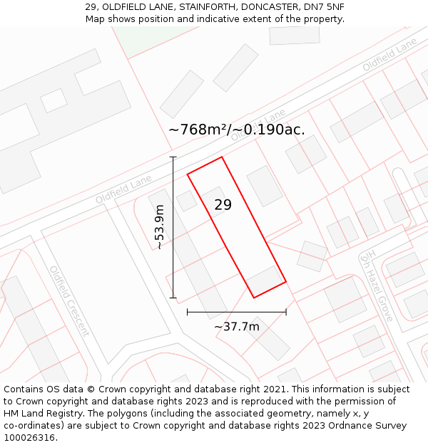 29, OLDFIELD LANE, STAINFORTH, DONCASTER, DN7 5NF: Plot and title map
