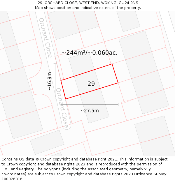 29, ORCHARD CLOSE, WEST END, WOKING, GU24 9NS: Plot and title map