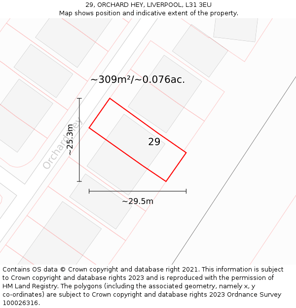29, ORCHARD HEY, LIVERPOOL, L31 3EU: Plot and title map