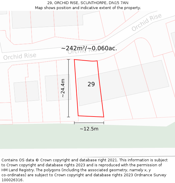 29, ORCHID RISE, SCUNTHORPE, DN15 7AN: Plot and title map
