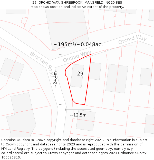 29, ORCHID WAY, SHIREBROOK, MANSFIELD, NG20 8ES: Plot and title map