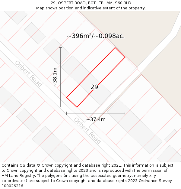 29, OSBERT ROAD, ROTHERHAM, S60 3LD: Plot and title map