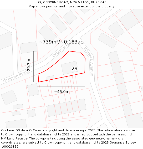 29, OSBORNE ROAD, NEW MILTON, BH25 6AF: Plot and title map