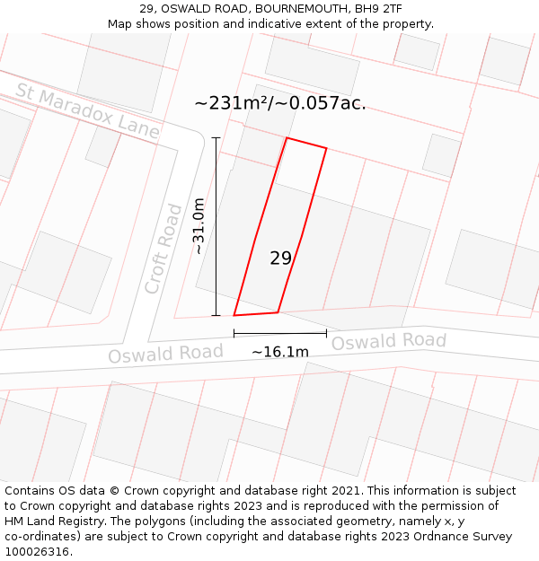 29, OSWALD ROAD, BOURNEMOUTH, BH9 2TF: Plot and title map