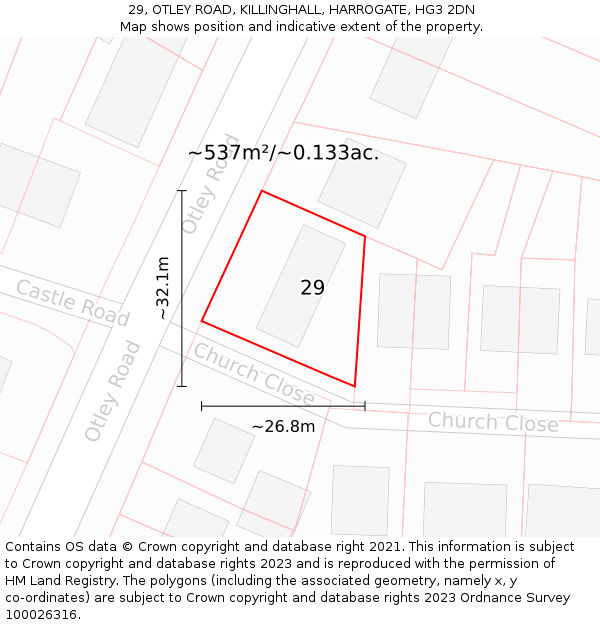 29, OTLEY ROAD, KILLINGHALL, HARROGATE, HG3 2DN: Plot and title map