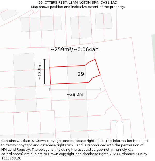 29, OTTERS REST, LEAMINGTON SPA, CV31 1AD: Plot and title map