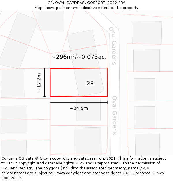 29, OVAL GARDENS, GOSPORT, PO12 2RA: Plot and title map