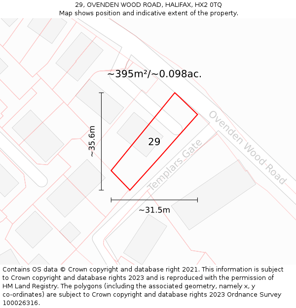 29, OVENDEN WOOD ROAD, HALIFAX, HX2 0TQ: Plot and title map