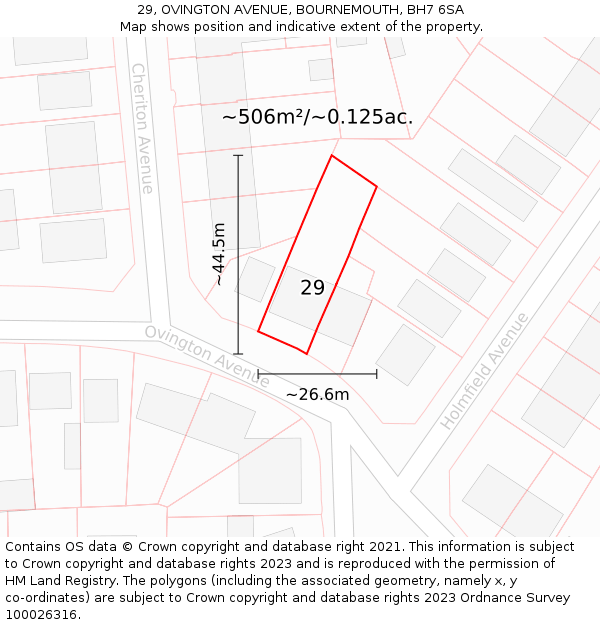 29, OVINGTON AVENUE, BOURNEMOUTH, BH7 6SA: Plot and title map