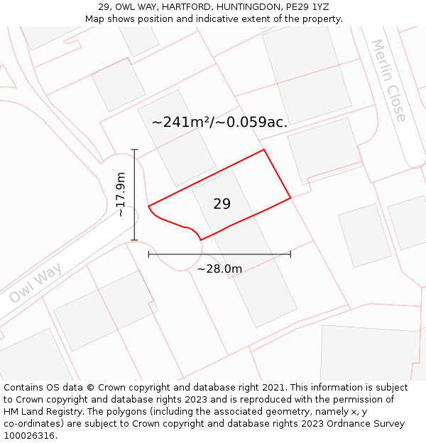 29, OWL WAY, HARTFORD, HUNTINGDON, PE29 1YZ: Plot and title map